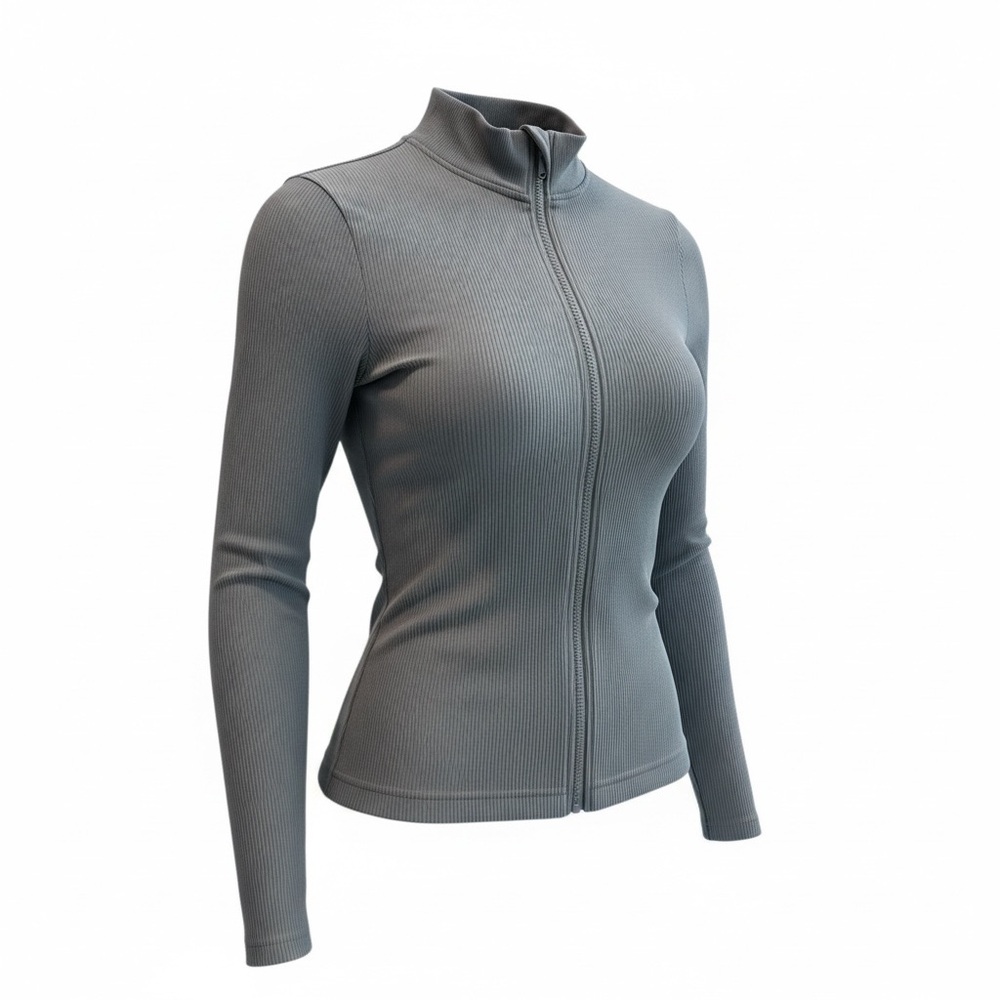Gray Fabletics Ribbed Zip-Up Jacket - Picture 10 of 12